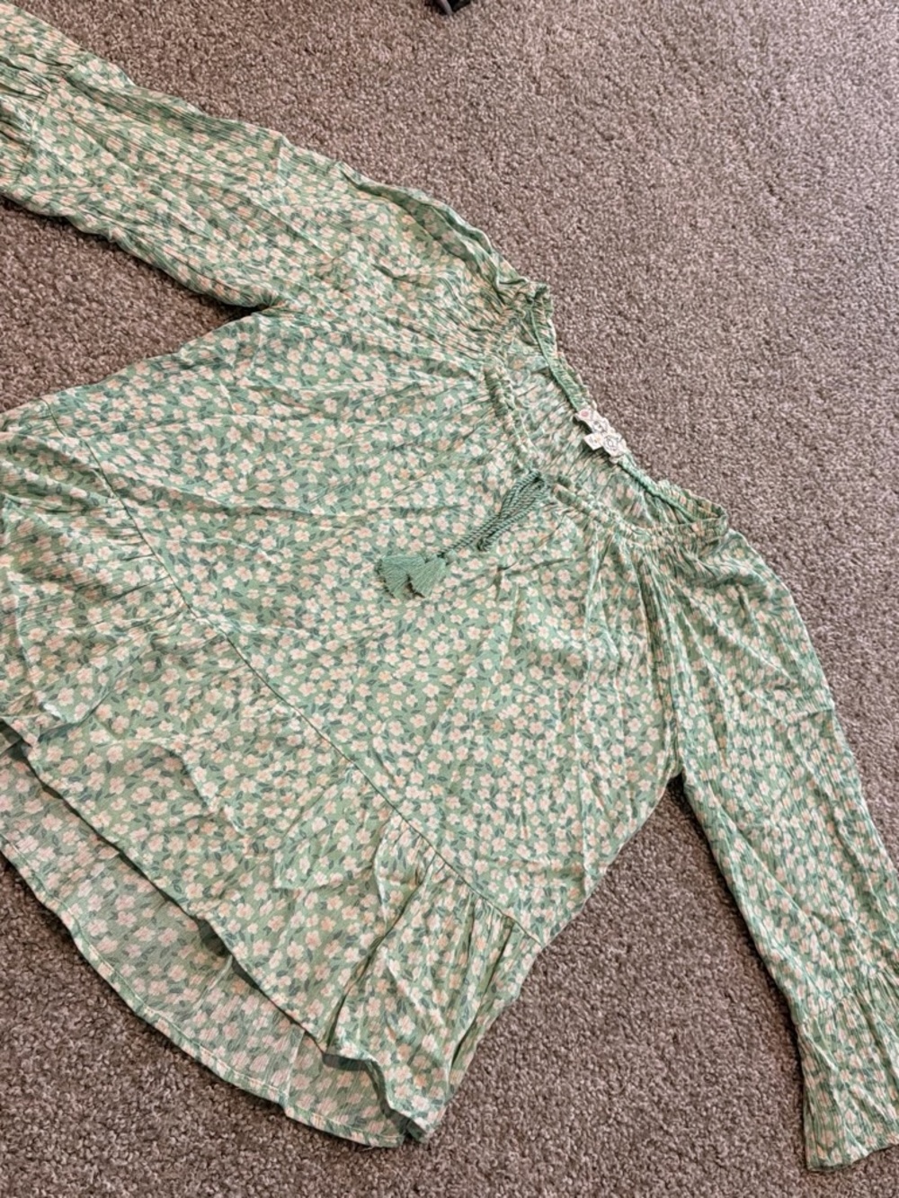Hippie Rose Mint Green Floral Smocked Blouse